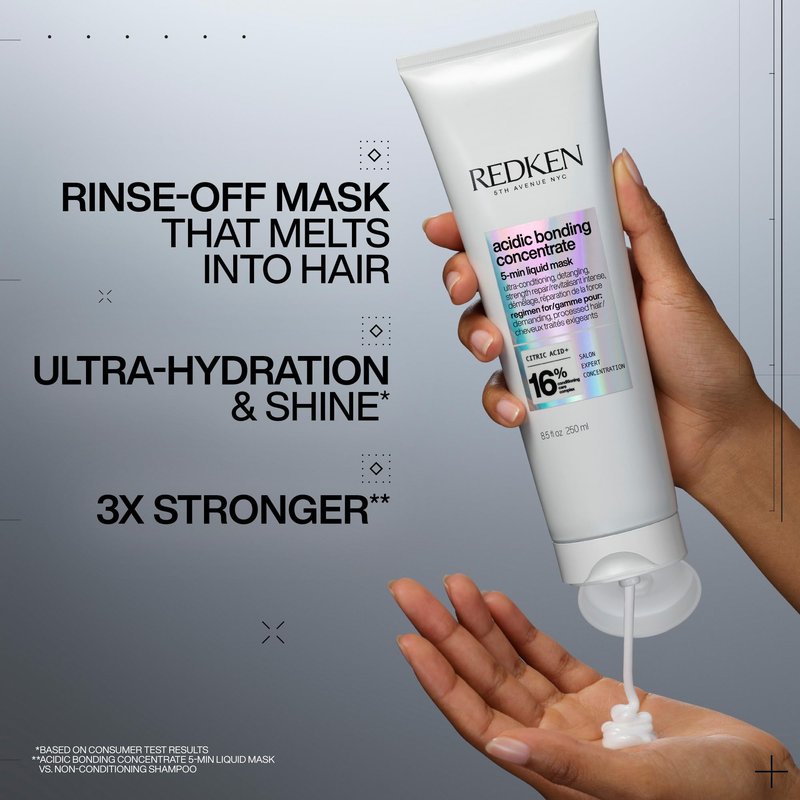 Redken Acidic Bonding Concentrate Hair Mask - Hydrating 5 Minute Liquid Mask, Bond Building & Strengthening, For Dry, Damaged Hair, 1 Fl Oz