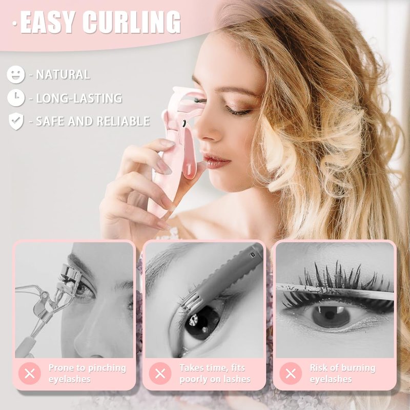 Pinkiou Heated Eyelash Curler - Fast Heating, USB-C Rechargeable, Color-Changing Silicone Pad | 2 Temperature Settings