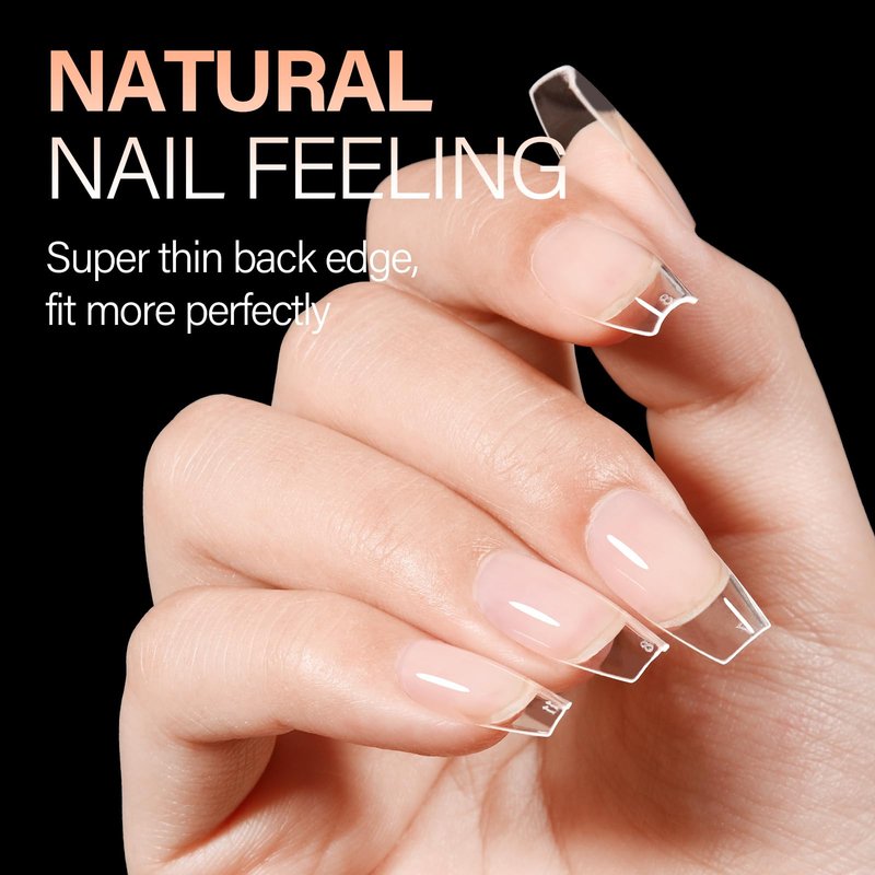 AILLSA Short Coffin Nails Clear Full Cover Nail Tips Medium Gel Fake Nails Tips for DIY Press on Nail Extension, 216PCS 12 Sizes False Acrylic Preshaped Gelly Soft Nail Tip for Women