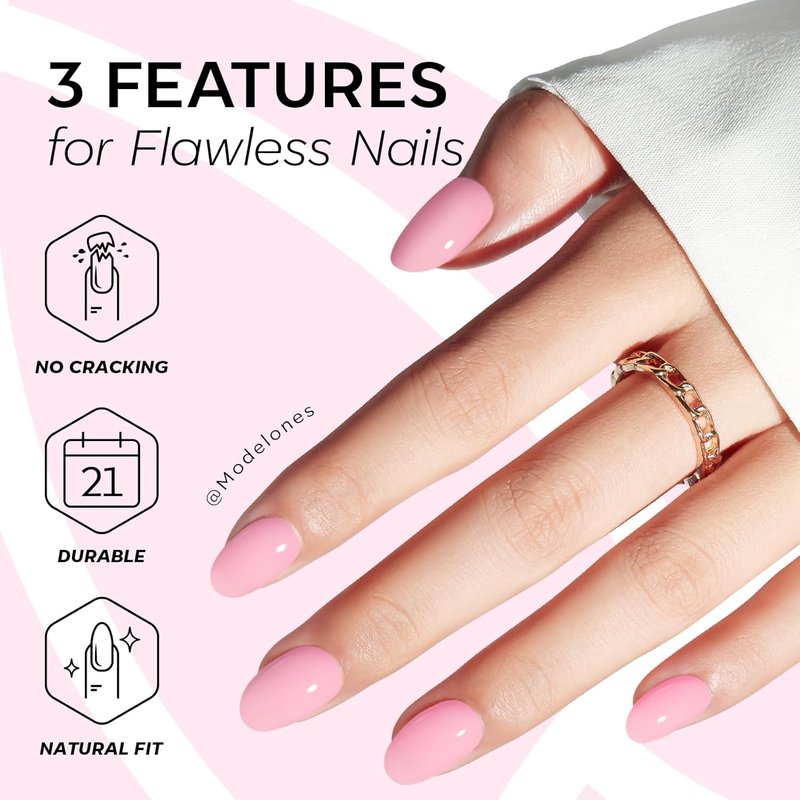 modelones Baby Pink Short Press on Nails, Oval Fake Nails Kit Press Ons with Nail Glue, Adhesive Tabs, Nail File, Prep Pad, Manicure Stick, 32Pcs 16 Sizes, Spring Women Girl Gift
