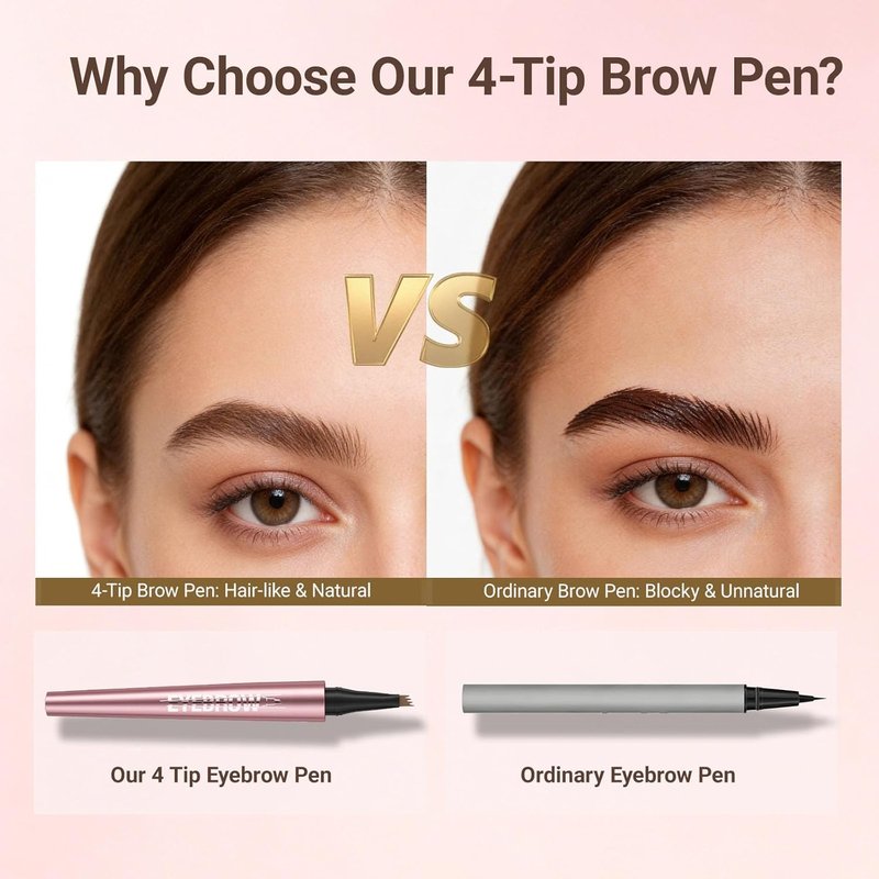 Eyebrow Pencil - Micro-Fork 4-Tip Design for Natural Hair-Like Strokes | Smudge-Proof, 02# Brown