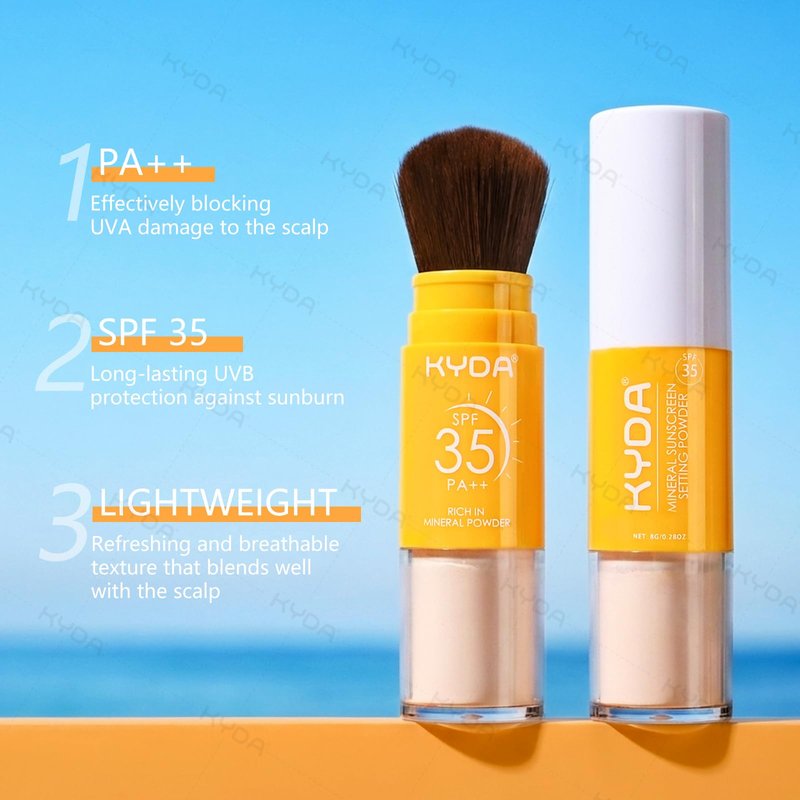 KYDA Mineral Sunscreen Powder for Face & Scalp Hair, SPF 35 Scalp Sunscreen, Hair Sunscreen Spf Powder Lasting Oil Control Matte Loose Powder, Lightweight Breathable for All Skin Type, Translucent