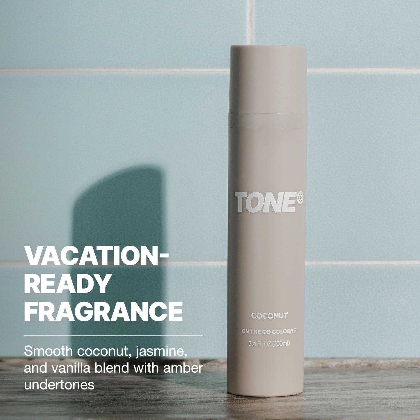 TONE On-The-Go Cologne for Men & Women, Coconut, Multi-Layered, Long-Lasting Fragrance, Travel Size, 3.4 fl oz