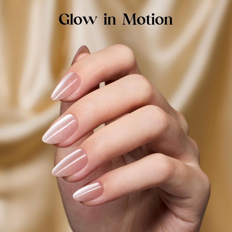 Beetles Cat Eye Press On Nails - Glossy Short Almond Press On Nails Motion Glow Kit, 32pcs 16 Sizes, Girls Stick On Nails with Adhesive Tabs & Fast-Dry Nail Glue, Salon-Ready Gift for Women Mist Glow