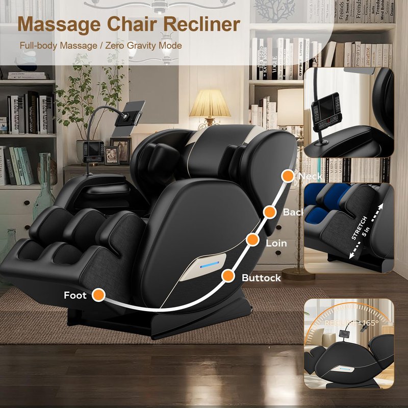 AYJOIR 2026 Massage Chair Full Body, Zero Gravity SL-Track Shiatsu Massage Recliner Chair with Body Scan, 6 Fix Point Rollers,Airbags,Deep Yoga Stretch, Heating Function, Black