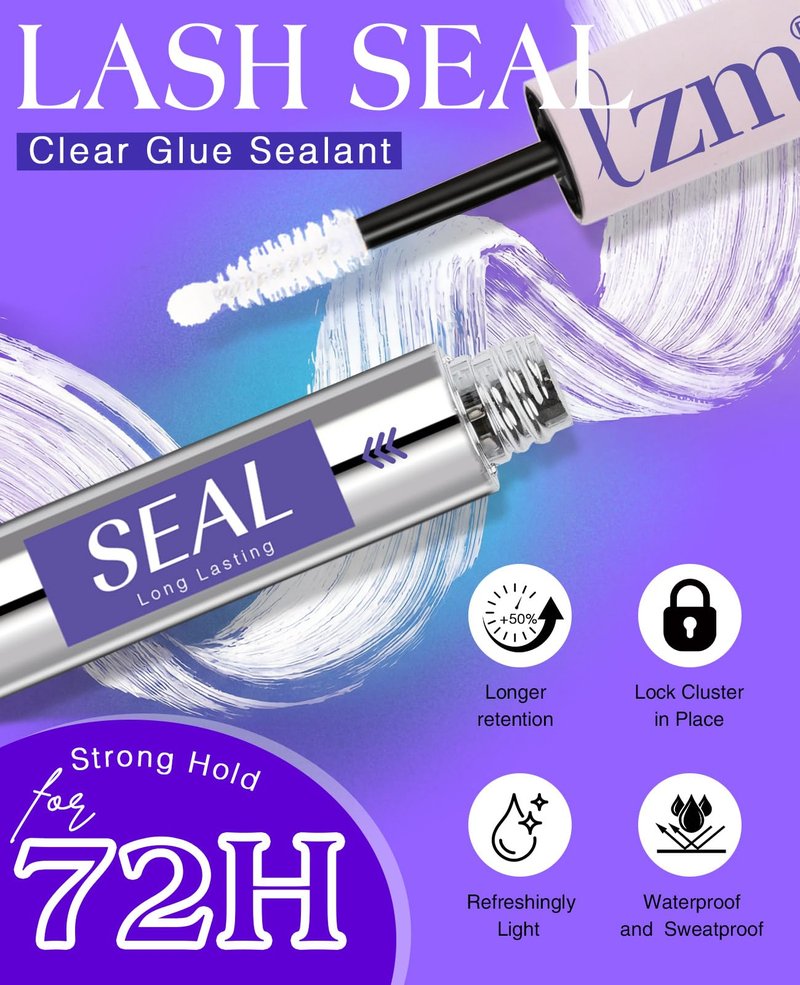 LZM Bond and Seal Lash Glue Long-Lasting 72H Lash Bond and Seal Waterproof Strong Adhesive Easy to Use Eyelash Cluster Glue (5ml+ 5ml 13)