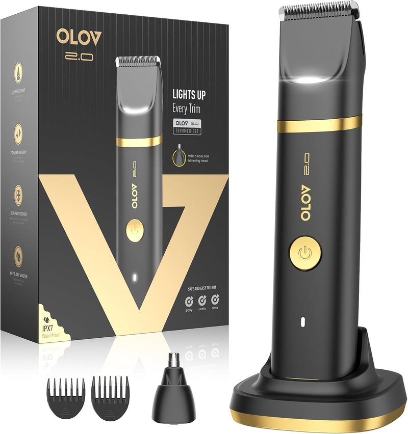 Skiennix Groin & Body Hair Trimmer for Men - Waterproof Electric Shaver with LED Light & USB-C Dock