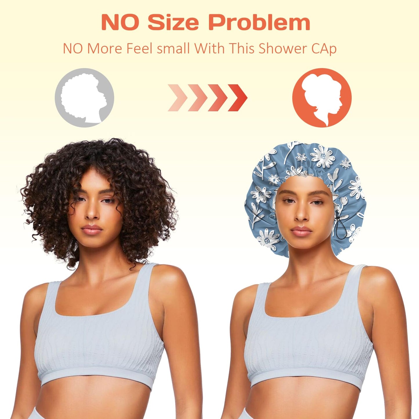 BHAHB Shower Cap Reusable Double Layer Adjustable Elastic Waterproof EVA Hair Bath Caps for Women Girls Cute Aesthetic-White Flower