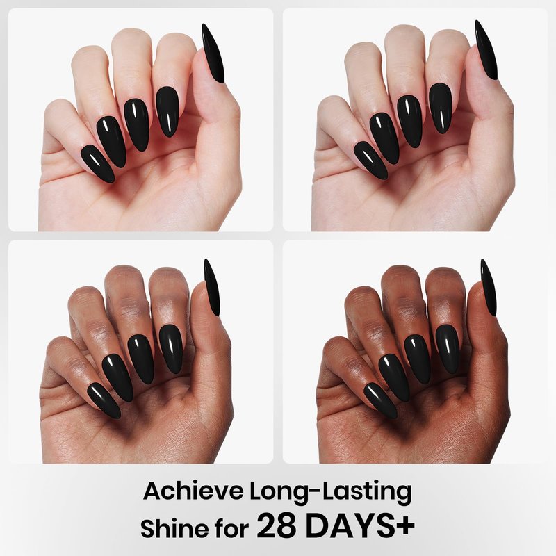 Beetles 3 Pcs No Wipe Gel Top Coat Base Coat & Black Gel Nail Polish Set, Shine Finish and Long Lasting, Soak Off LED Lamp Base Top Uv Lamp Nail Art Manicure Gifts for Women