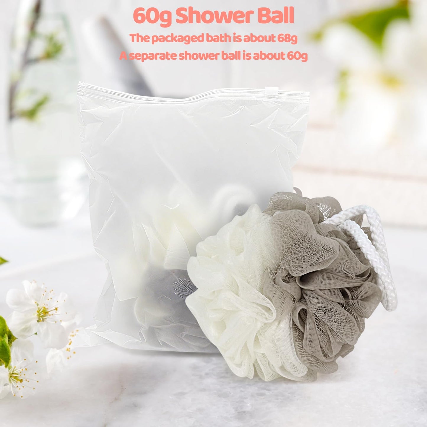 Ttarxug Loofah Individually Wrapped,60g Loofah Sponge, Exfoliating Bath Scrunchies Shower Sponge Pouf Body Scrubber,Body Wash Sponge Ball,Shower Mesh Puff for Travel-Big Large (1 Count (Pack of 6))