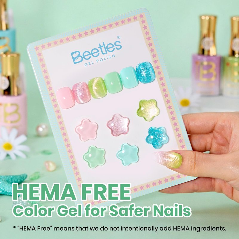 Beetles Hema Free Gel Polish Set, 15 ML 6 Colors Pastel Cat Eye Pink Green Blue Glitter Gel Nail Polish Kit Soak Off UV Nail Art DIY at Home Salon Spring Summer Gift for Women