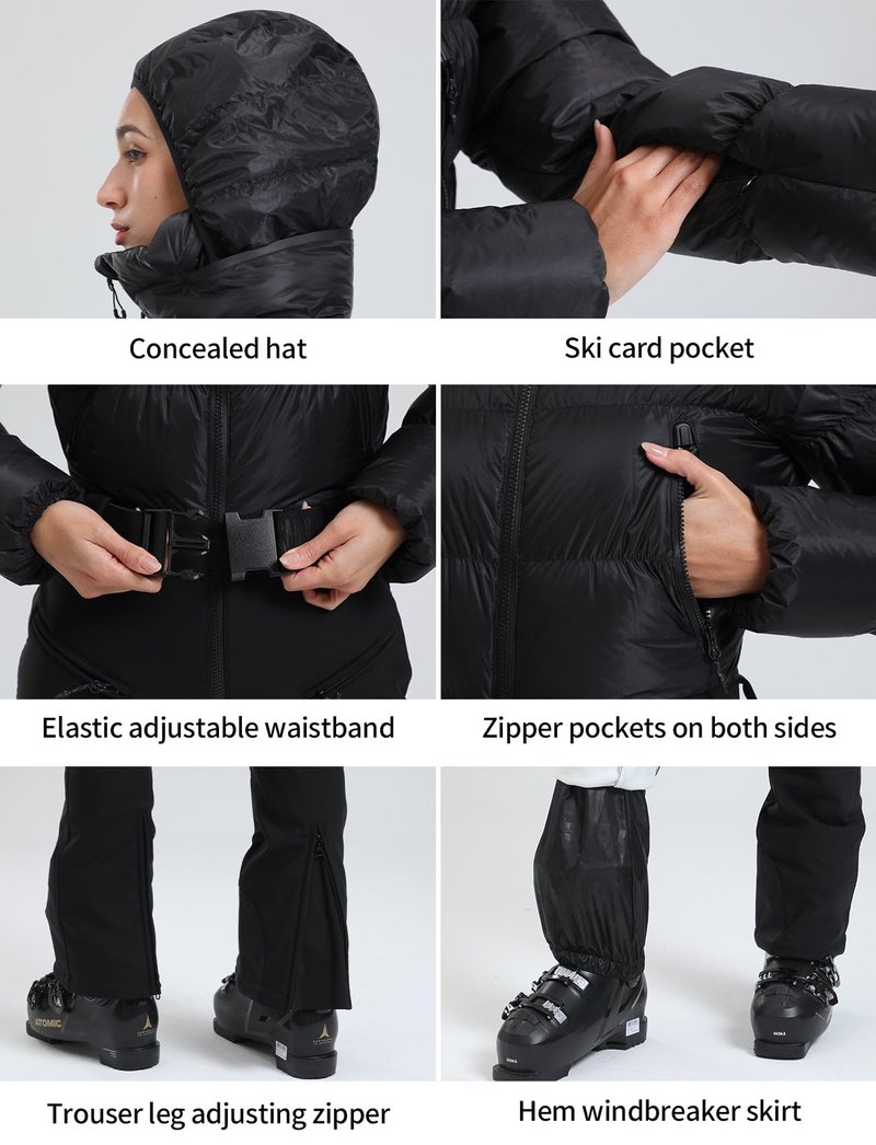 GSOU SNOW Womens Ski Suits Down One Piece Snowsuit Snowboard Jumpsuit Insulated Windproof Outdoor Winter Sports