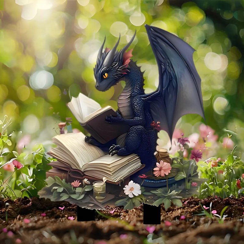Dragon Reading Book Acrylic Garden Stake, Indoor and Outdoor Decoration, Idea Gift for Flower Potted Ornament and Landscape Beautification, Suitable for Yard, Courtyards and Lawn