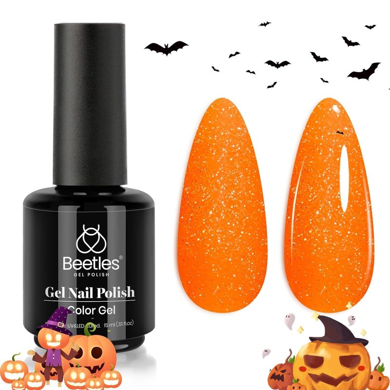 Beetles Gel Nail Polish – Luminous Orange Glow in the Dark Gel Polish, Soak Off Uv LED Nail Lamp Nail Art Manicure Salon DIY Home 0.5Oz