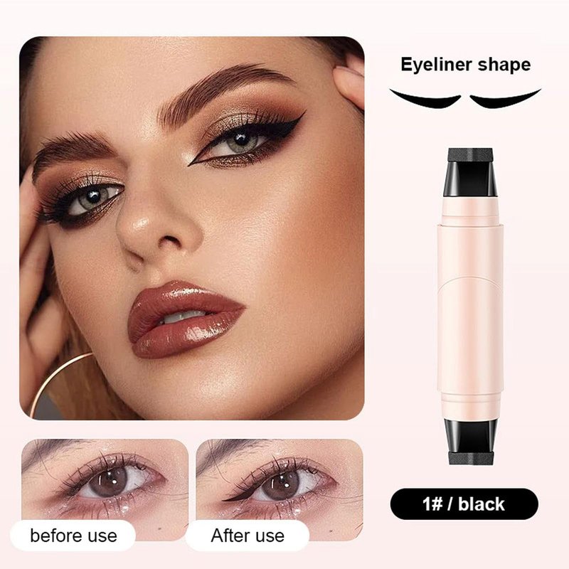 Dulele 2PCS Gel Eyeliner Pencil Set, Foldable Eyeliner Stamp for Perfect Wings, Double-headed Lazy Cat Eye Eyeliners Tool, Waterpoof Black & Brown Eye Liner Pencil
