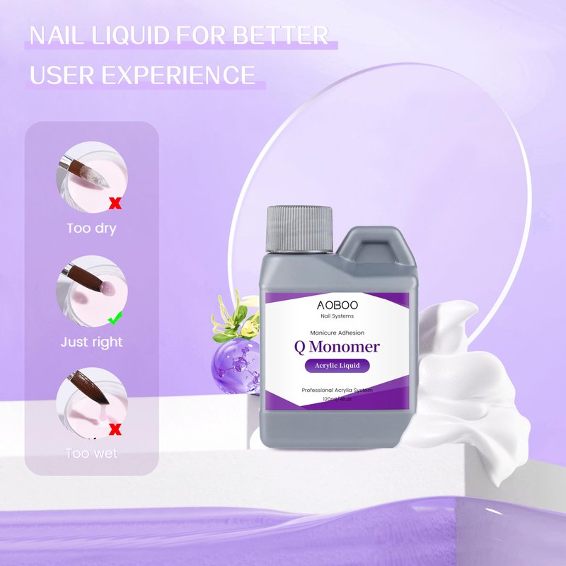 AOBOO Acrylic Liquid Monomer Kit 120ml/4fl.oz Monomer Acrylic Nail for Nail Arts with 3pcs Acrylic Nail Brush Nail System Nail Extension Nail Liquid Monomer for Beginner Use at Home