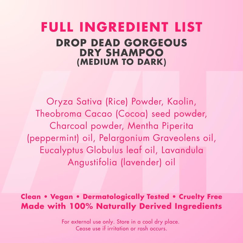 Handmade Heroes Drop Dead Gorgeous Non Aerosol Dry Shampoo Powder 1.8oz - 100% Natural & Vegan Volumizing Powder For Dark Brown Hair & Brunette Hair - Travel Size Haircare for Women
