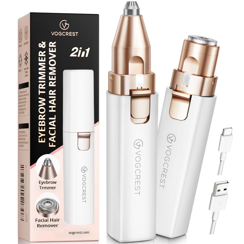 Rechargeable Facial Hair Remover for Women: 2 in 1 Electric Eyebrow and Facial Hair Remover - Suitable for Middle-aged Women’s Eyebrow, Chin, and Cheek Trimming - with Built-in LED Light (White)