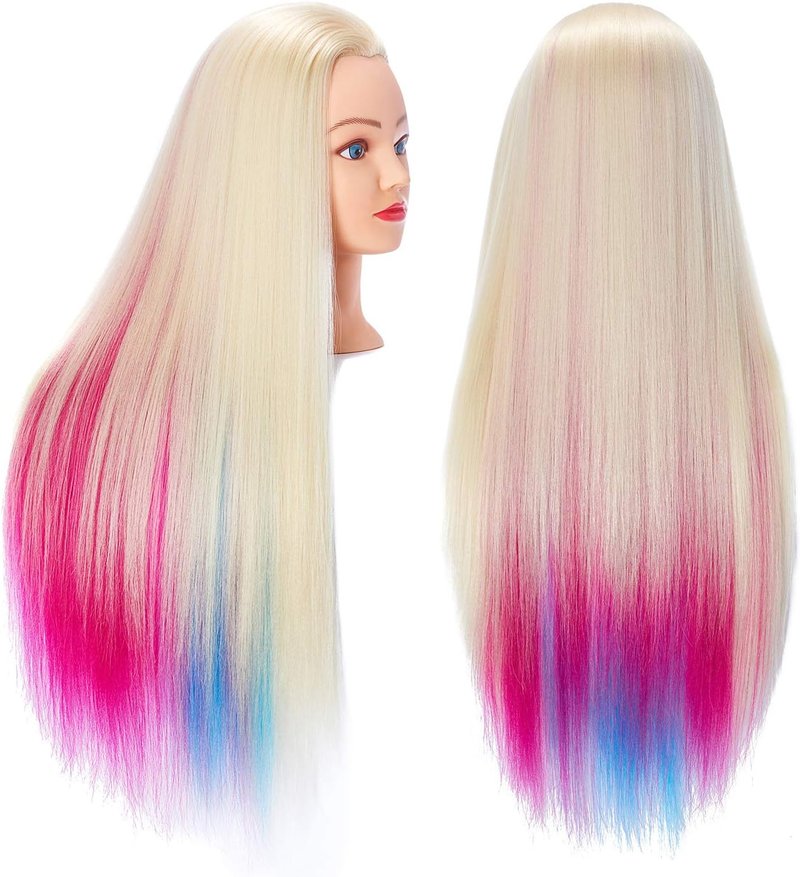 Hairingrid Mannequin Head 26"-28" for Hair Styling Training - Cosmetology Doll with Synthetic Fiber Hair & Free Clamp Holder | Multicolor
