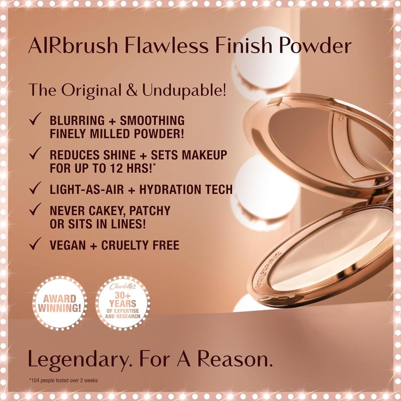 Charlotte Tilbury Airbrush Flawless Finish Setting Powder - Pore-Blurring Face Makeup for a Soft-Focus Finish