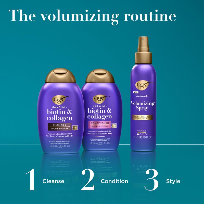 OGX Thick & Full + Biotin & Collagen Volumizing Conditioner, Nutrient-Infused Conditioner with Vitamin B7 Biotin Gives Hair Volume & Body for 72+ Hours, Sulfate-Free Surfactants, 13 fl. Oz