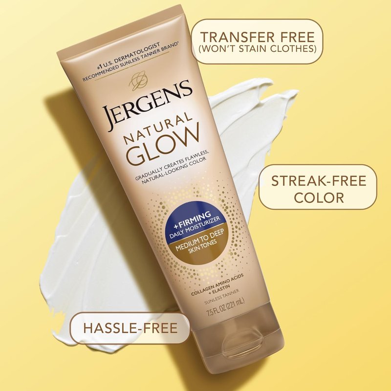 Jergens Natural Glow Self Tanner Lotion - Firming Moisturizer for Medium to Deep Skin Tone | 7.5 Oz, Pack of 2