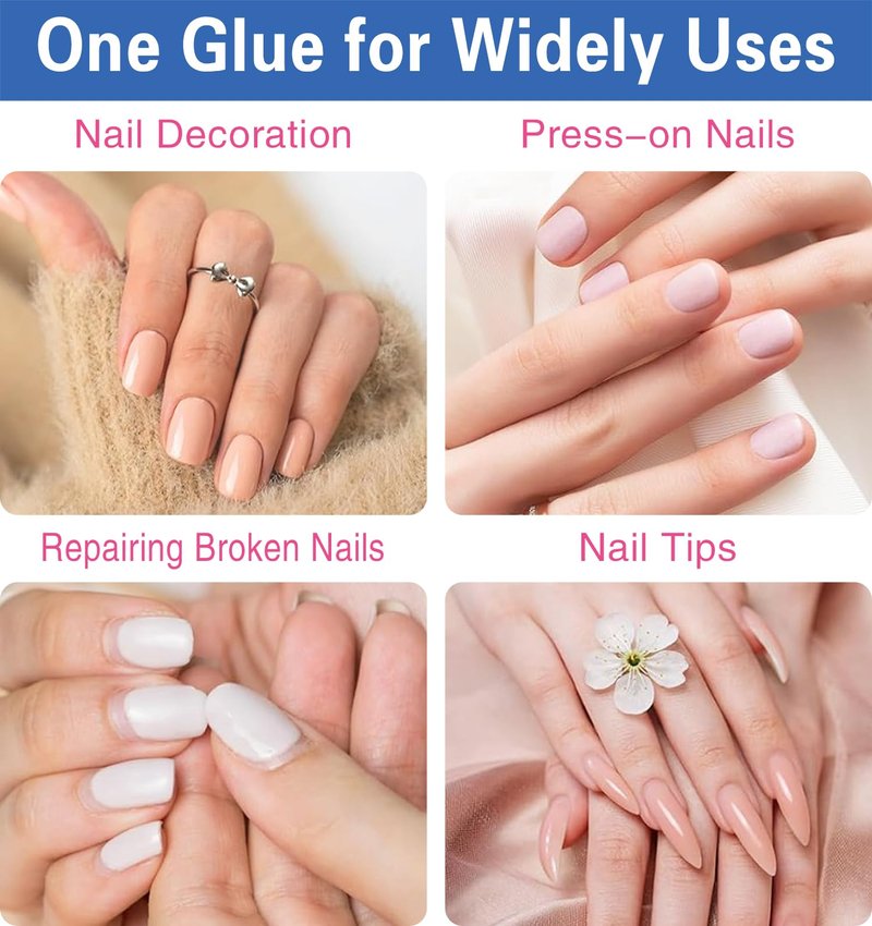(2-in-1) 20ml Nail Glue with Brush Applicator & Nozzle,Used for Nail Tips,Acrylic Nails and Press on Nails,Built in Brush on,Super Strong,Long Lasting,Waterproof