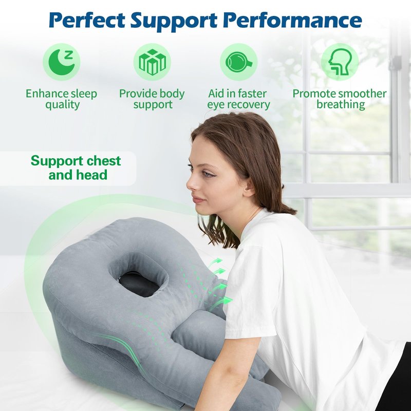 HOMCA Face Down Pillow for Eye Surgery Recovery, Soft Support Stomach Sleeping Pillow with Adjustable Airflow Gap, Face Hole for Small–Medium Adult Faces, Not Recommended for Larger Face Sizes