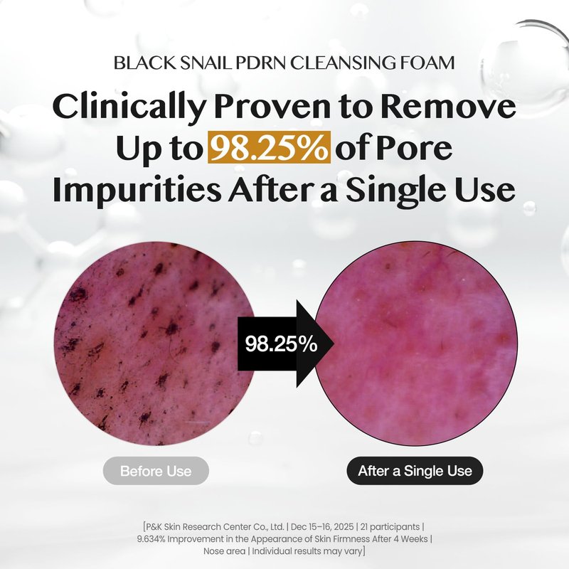 CLIV Black Snail PDRN Cleansing Foam - Hydrating Pore Cleanser with 7,000ppm Charcoal & Glutathione | 4.05 fl oz (120ml)