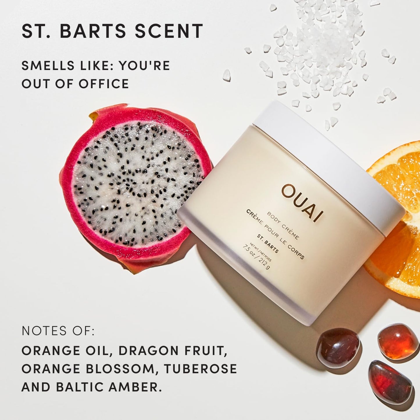 OUAI Body Cream, St. Barts - Hydrating Whipped Body Cream with Cupuaçu Butter, Coconut Oil and Squalane - Softens Skin and Delivers Healthy-Looking Glow - Sulfate-Free Skin Care (7.5 Oz)