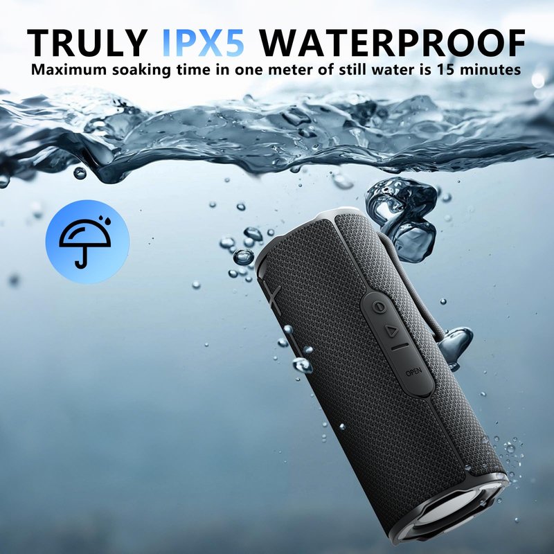 BYANDBY Bluetooth Speaker with IPX5 Waterproof 2 Portable, Long Playtime, Wireless Stereo Pairing, 12W Stereo Sound, BT 5.3, Bassup, Electronics for Home, Shower, Outdoors, Travel(Black)