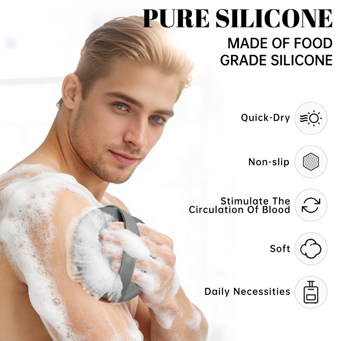 2Pcs Silicone Body Scrubber,Food-Grade Scrubbies for Body Gentle Exfoliation Anti Slip Grip,Silicone Loofah Silicones Shower Scrubber Silicones Body Brush,Shower Brush Suitable for All Skin Types
