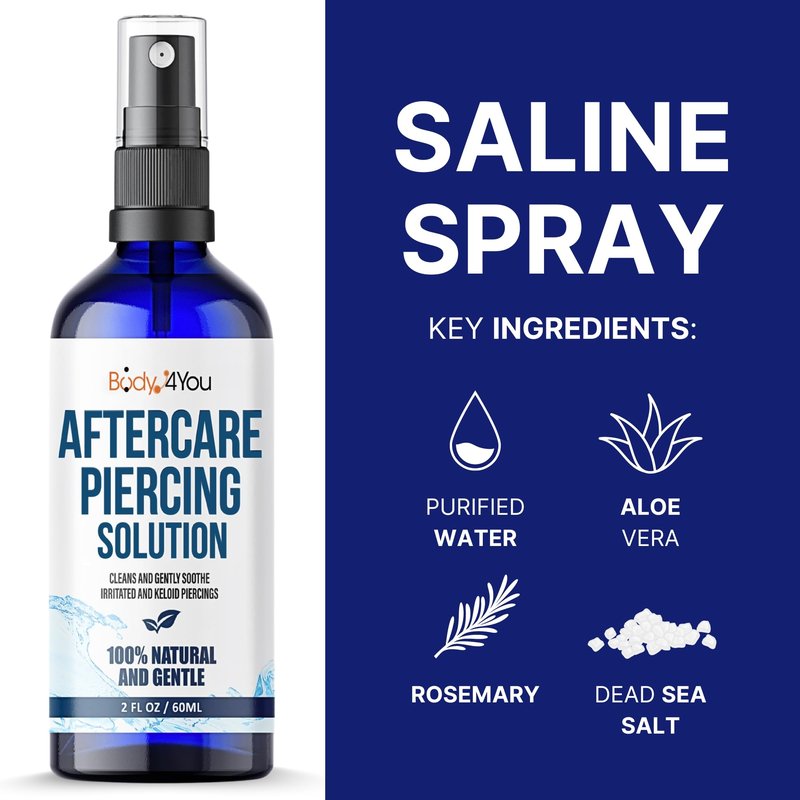 BodyJ4You Piercing Aftercare Spray Keloid Bump Removal Piercing Hole Cleaner - Earring Hole Cleaner Piercing Floss Ear Hole Cleaner - Natural Saline Wound Wash - Pierced Ears Nose Cleaning Kit