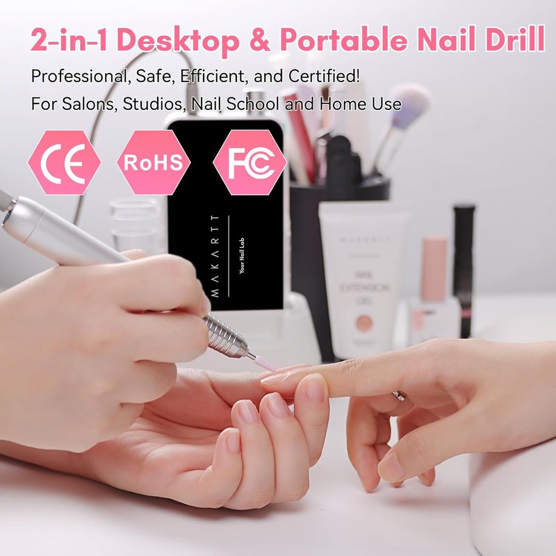 Makartt Nail Drill | Professional 35,000RPM Electric Nail File for Acrylic & Gel Removal - 60W Brushless Motor, Portable & Desktop, LCD Display, Rechargeable, Quiet, Nouvella Black