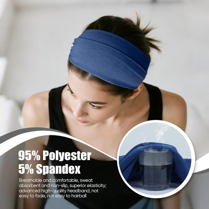 HSEM Headbands for Women - Non-Slip Wide Elastic Hair Bands | Soft Stretchy Cotton Turban Set (6 Pcs)