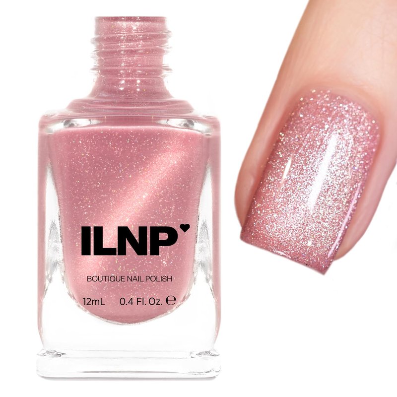 ILNP Pink Suede - Pink Magnetic Holographic Nail Polish, Sparkly Velvet Finish, Non-Gel, Long Lasting, Quick Dry, Non-Toxic, Vegan