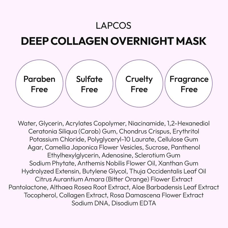 LAPCOS K Beauty Deep Collagen Glass Skin Overnight Mask - Korean Skin Care Mask with Rose PDRN, Vegan Collagen & Hydrogel Sheet - Hypoallergenic Firming Collagen Face Mask Sheets (4 ea, 1.23 oz)