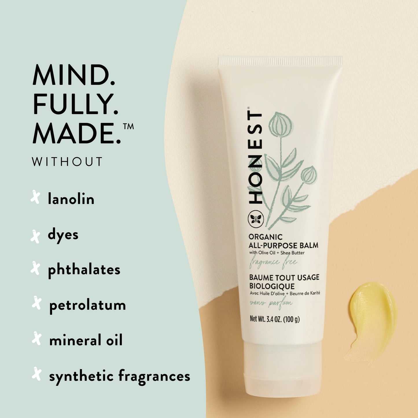 The Honest Company Organic All Purpose Balm Gentle for Baby, Soothes and Moisturizes, Plant-Based Hypoallergenic, 3.4 oz
