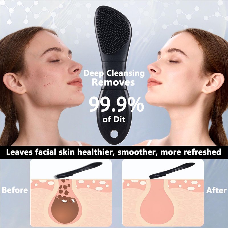 PeaKalo Silicone Face Scrubber Black Head Remover for Face- Appliances for Removing Make-up for Deep Cleansing Blackhead Remover Tools Face Spatula Makeup Removal Washing Brushes Pore Cleaner (Black)