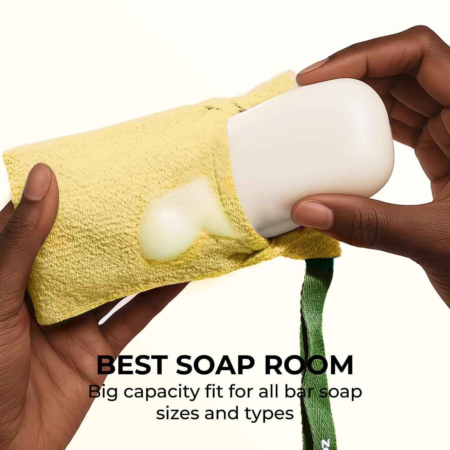 ZOMCHI Bar Soap Saver Bag with Different Roughness, Exfoliating Soap Bag, Soap Pouch for Body Wash (2 Pieces, Yellow)