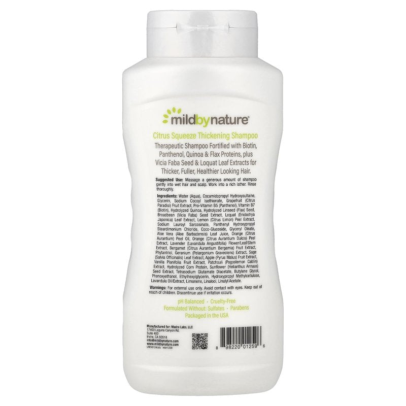 MILD BY NATURE Hair Thickening Shampoo, with B-Complex, Biotin & Panthenol, pH Balanced & Cruelty-Free, For Thicker, Fuller, Healthier Looking Hair, No Sulfates, Citrus Squeeze, 16 fl oz (473 ml)