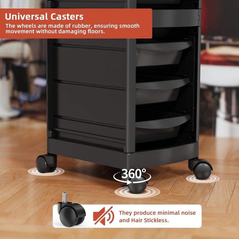 Johgee 7-Layer Salon Trolley Cart with 6 Drawers, Professional Salon Rolling Cart with Wheels for Hair Stylist, Portable Barber Station with Extra Storage Space for Barber,Tattoo