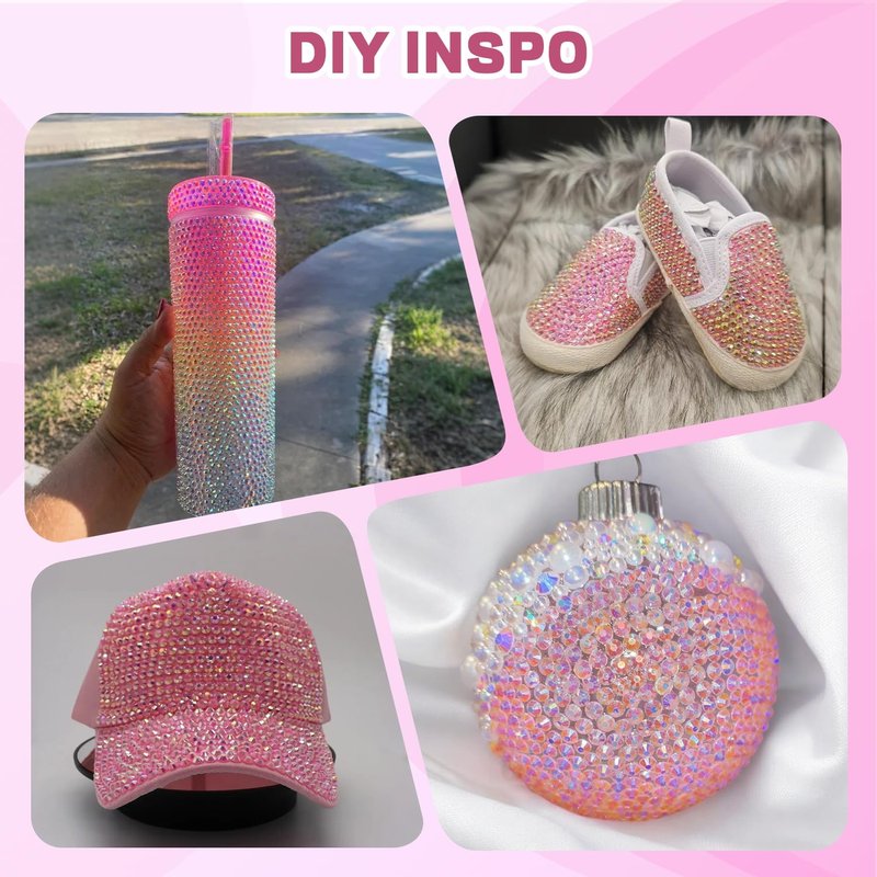 20000 Pcs Pink Rhinestones for Crafting | Bedazzler Kit with 3 Pcs B7000 Jewelry Glue for Clothing, Shoes, Nail Art