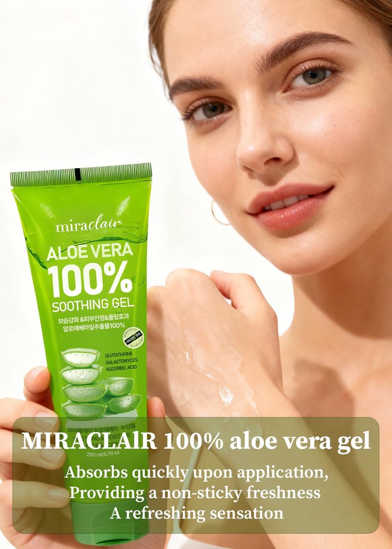 Aloe Vera Gel - 100% Pure Moisturizing Gel for Face & Body | Soothing Sunburn Relief, Travel Size 8.79 oz