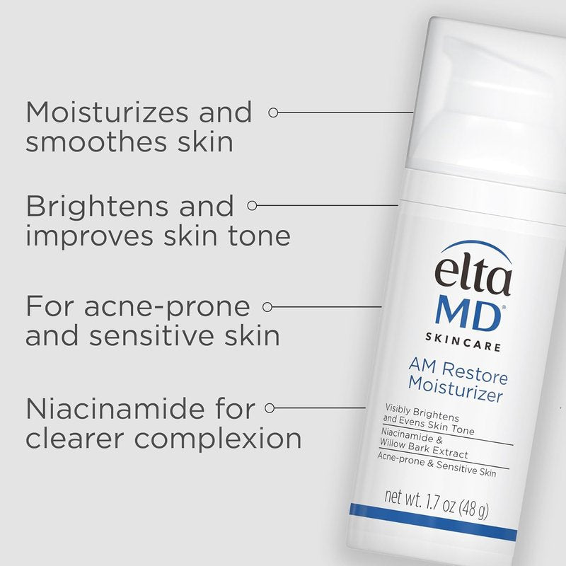 EltaMD AM Restore Face Moisturizer - Lightweight Cream with Niacinamide & Hyaluronic Acid for All Skin Types