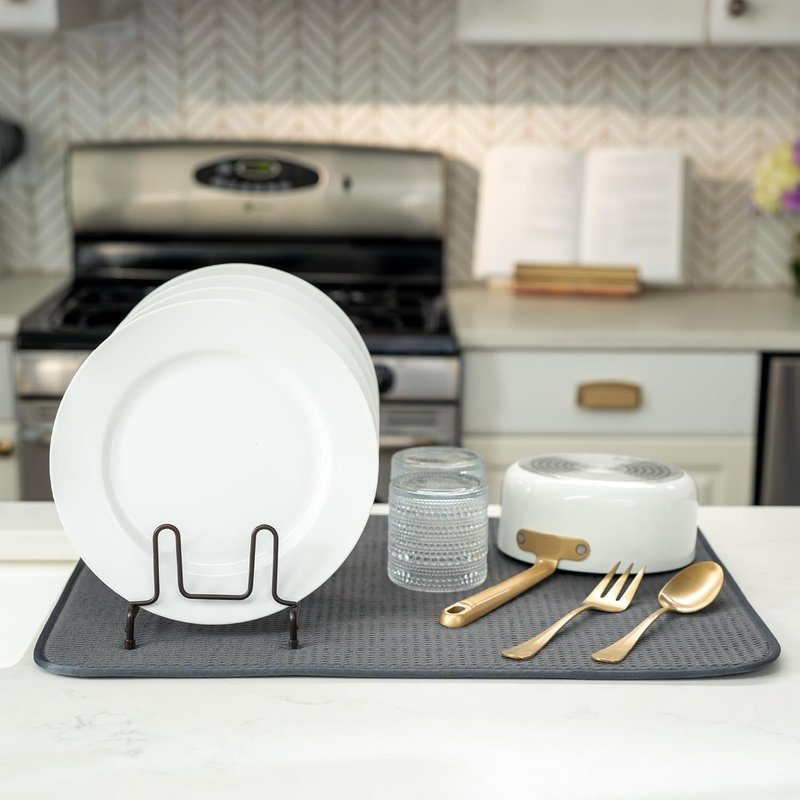 Dish Drying Mat XL - Absorbent Microfiber Kitchen Counter Pad | 18” x 24” | Charcoal Color