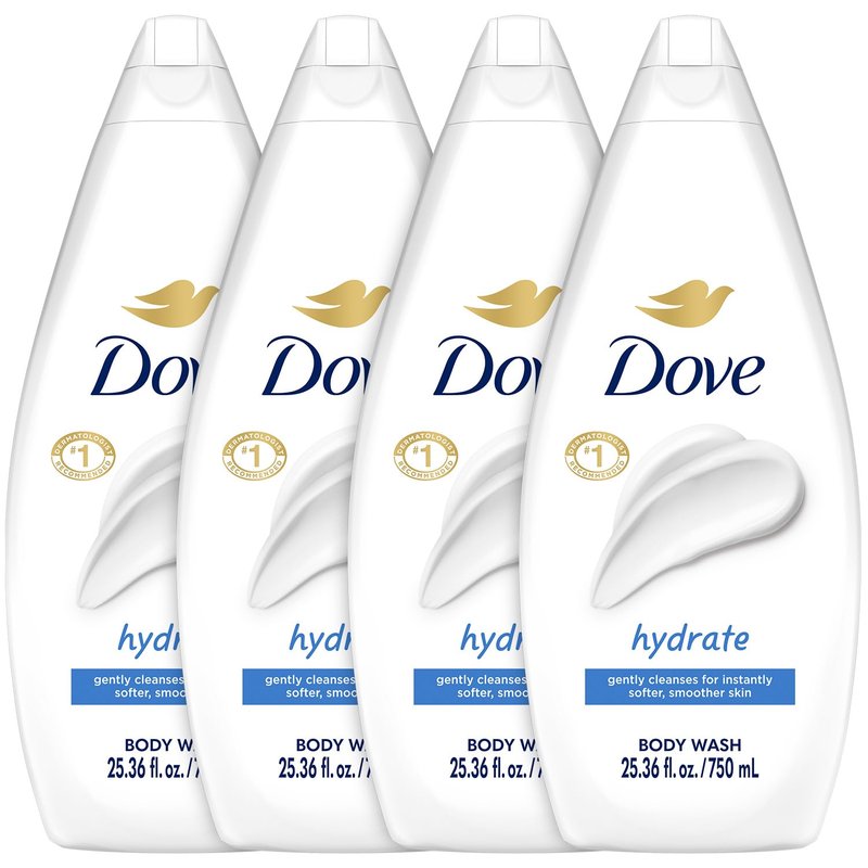 Dove Body Wash - Hydrating Moisturizing Cleanser | Value-Size 4-Pack, 25.36 Oz Each for Soft Skin