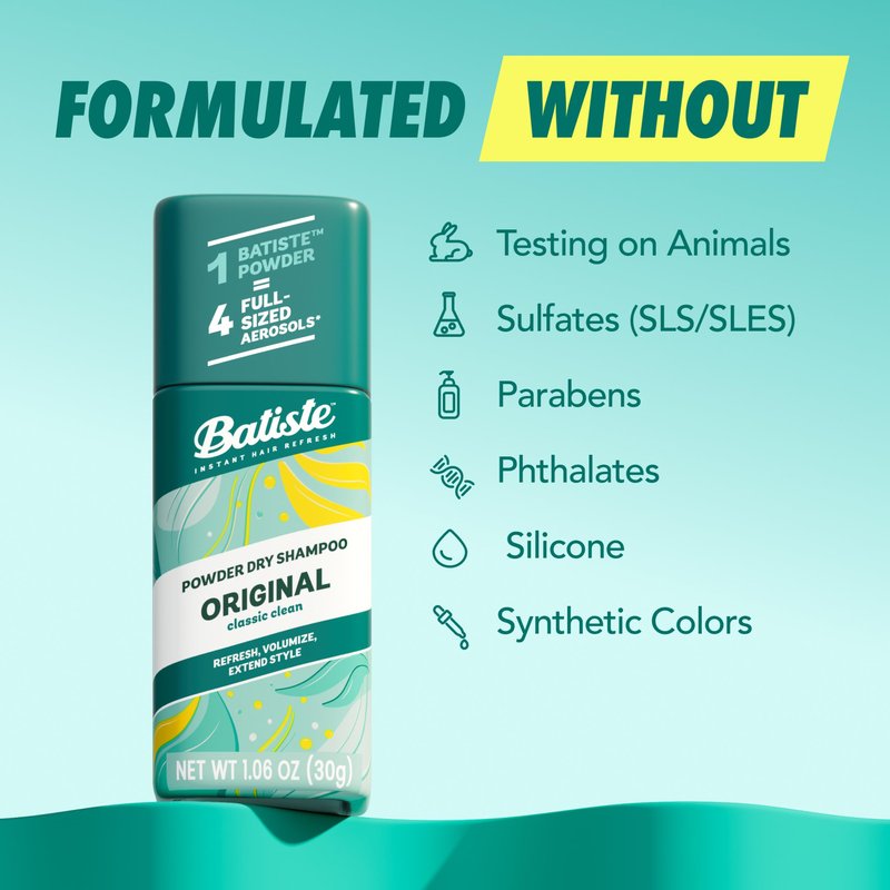 Batiste Powder Dry Shampoo, Oil-Absorbing, Non-Aerosol, Blends Seamlessly, Original Scent, Instant Hair Refresh, TSA Compliant (1.06 oz)