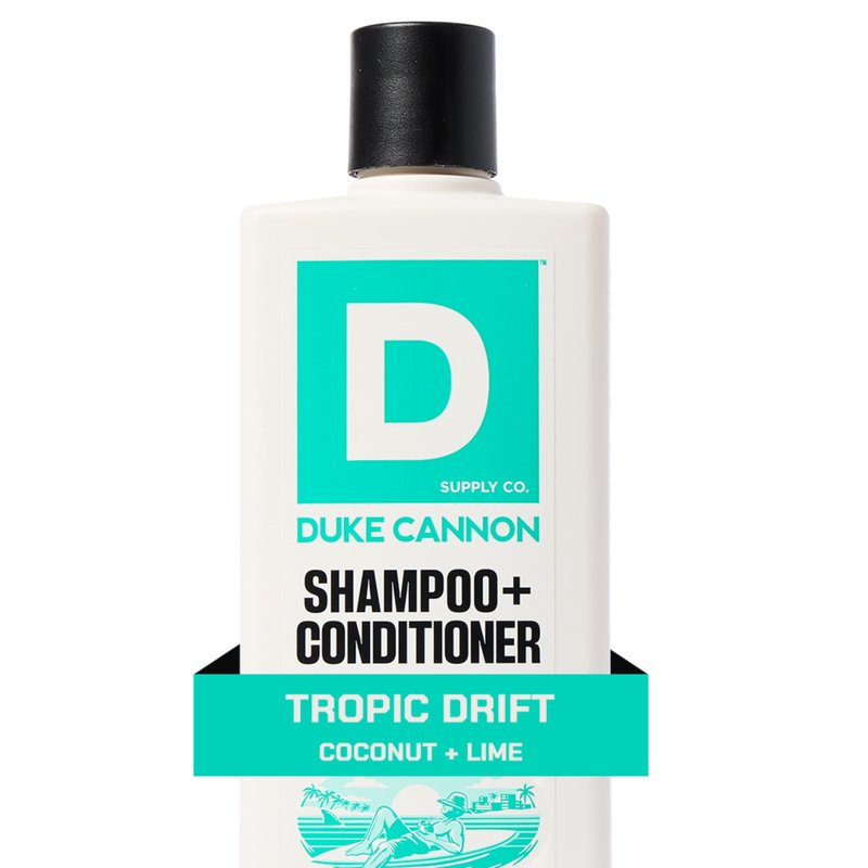 Duke Cannon Supply Co. 2-in-1 Shampoo and Conditioner for Men – Tropic Drift Scent, Coconut & Lime, Tea Tree & Menthol, Strengthening Formula with Barley Protein, 14 oz