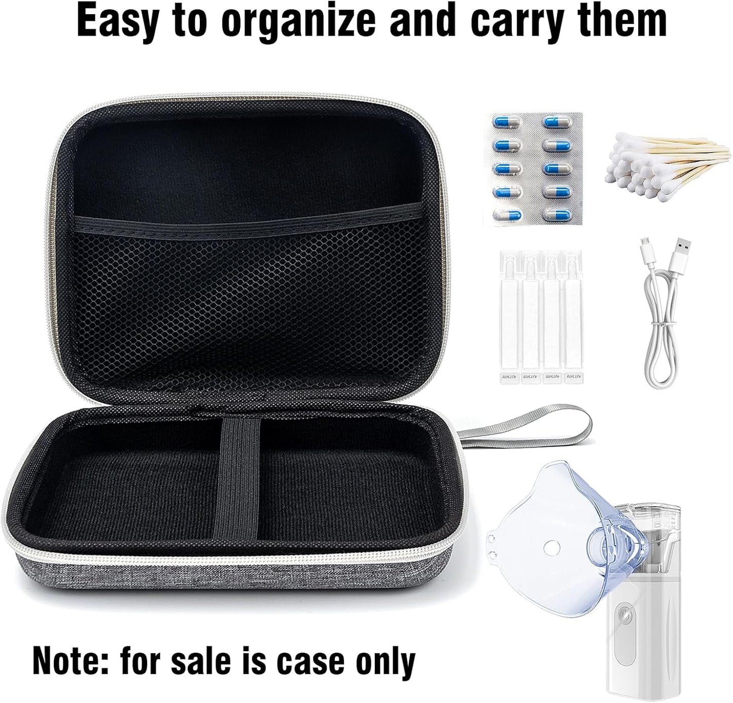 Skiennix Protective Carrying Case - Hard Shell Travel Bag for Portable Nebulizer & Asthma Accessories (Gray)